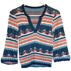 VTG Aztec Sweater Women's XS Orange and Black Navajo Southwestern Cowgirl Hippie